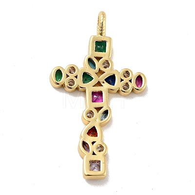 Cross Brass Micro Pave Colorful Cubic Zirconia Pendants X-KK-G419-17G-1