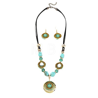 Bohemian Style Acrylic Flat Round Beaded & Pendant Necklaces & Dangle Earrings Sets FS-WG4AC26-01-1