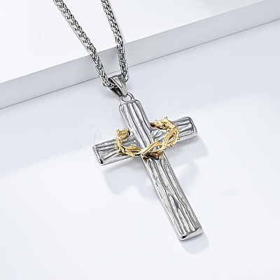 Two Tone 316L Surgical Stainless Steel Thorns Cross Pendant Necklaces FS-WG139DF-01-1