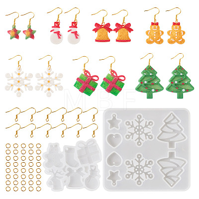  2Pcs 2 Style Christmas Snowman & Bell & Tree & Star Pendant Silicone Molds DIY-TA0005-91-1