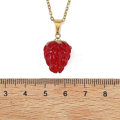Handmade Lampwork Raspberry Pendant 304 Stainless Steel Cable Chain Necklaces for Women NJEW-JN06189-1