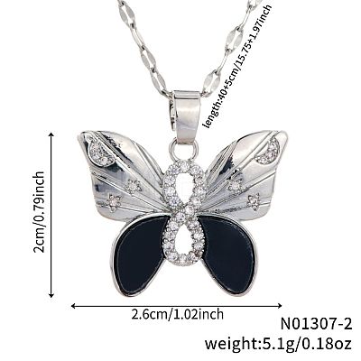 Brass Clear Cubic Zirconia Shiny Cute Cartoon Butterfly Pendant Dapped Chain Necklaces for Women DI0500-2-1