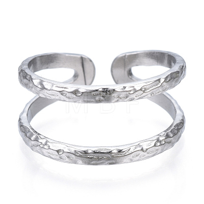304 Stainless Steel Double Line Open Cuff Ring RJEW-N040-20-1