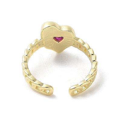 Glass Heart Open Cuff Ring RJEW-A035-01G-02-1