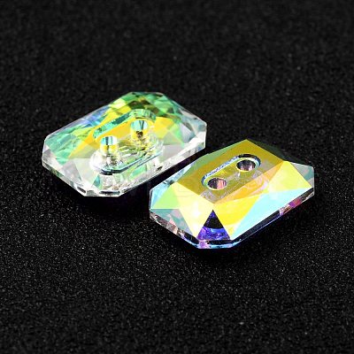 2-Hole Rectangle Glass Rhinestone Buttons BUTT-D001-J-1
