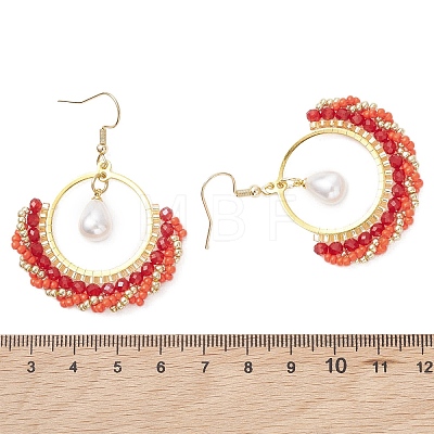Flat Round Glass Dangle Earrings EJEW-MZ00705-1