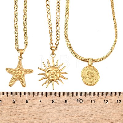 Ocean 304 Stainless Steel Sun Starfish Disc Pendant 3 Layer Necklaces for Women SA-CBA9AC8-01G-1