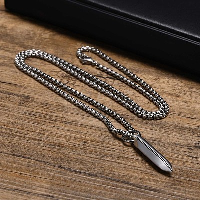 304 Stainless Steel Hexagonal Nail Shape Pendant Box Chain Necklaces for Men WG73060-01-1