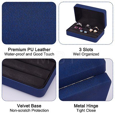 3-Slot Rectangle PU Leather Finger Ring Display Boxes CON-WH0099-10A-1