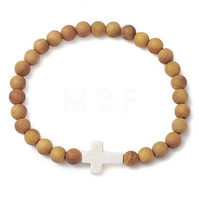 Natural Wood Beads Stretch Bracelets for Women BJEW-JB11338-03-1