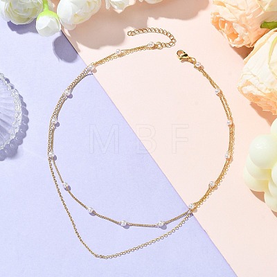 Brass and ABS Imitation Pearl Layered Necklace for Women NJEW-JN04911-02-1