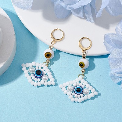 Glass Seed Bead Evil Eye Hoop Earrings EJEW-MZ00272-1