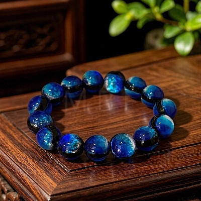 14MM Luminous Handmade Foil Glass Round Beaded Stretch Bracelets LA-CBA41F9-01B-1