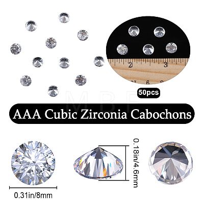 Beebeecraft 50Pcs Cubic Zirconia Cabochons ZIRC-BBC0002-37-1