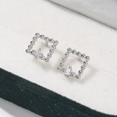 Brass Clear Cubic Zirconia Stud Earrings EJEW-Q014-03P-1