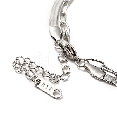 304 Stainless Steel Paperclip & Herringbone Chains Double Layer Necklace for Men Women NJEW-E046-01P-1