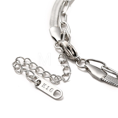 Non-Tarnish 304 Stainless Steel Paperclip & Herringbone Chains Double Layer Necklace for Men Women NJEW-E046-01P-1