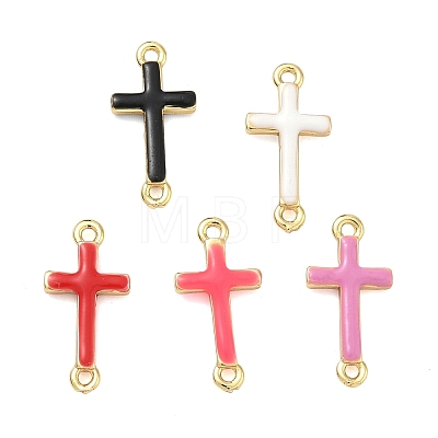 Brass Enamel Religion Cross Links Connector Charms KK-D229-07G-1