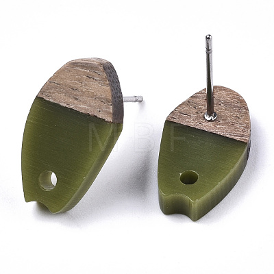 Opaque Resin & Walnut Wood Stud Earring Findings MAK-N032-010A-B02-1
