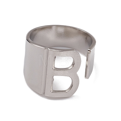 304 Stainless Steel Initial Letter B Open Cuff Rings for Women RJEW-G285-17P-1