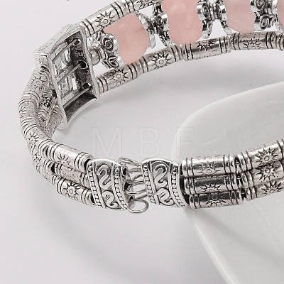 Tibetan Style Antique Silver Alloy Natural Rose Quartz Gemstone Bracelets BJEW-JB01649-03-1
