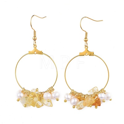 Natural Citrine Chip Beads Dangle Earrings EJEW-JE03505-02-1