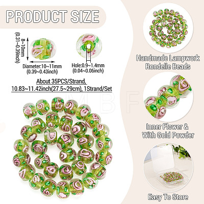 1 Strand Handmade Lampwork Inner Flower Rondelle Beads Strands LAMP-TA0002-72H-1