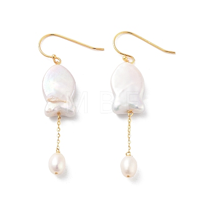 Fish Natural Pearl Dangle Earrings EJEW-E303-06G-1