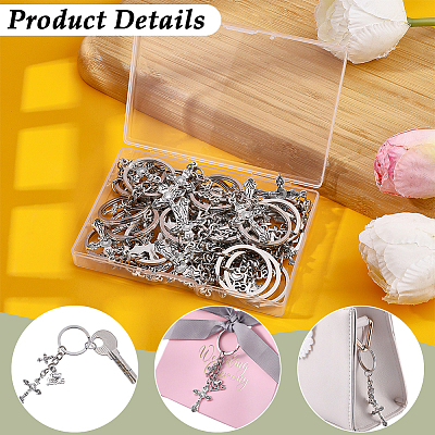 20Pcs Alloy Cross with Holy Pendant Keychains KEYC-SC00055-1