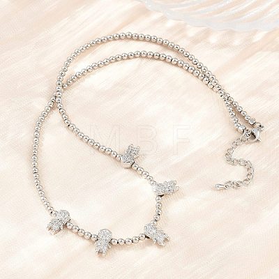 Brass Micro Pave Clear Cubic Zirconia Boy and Round Beaded Necklaces KK-CBA4547-14P-1