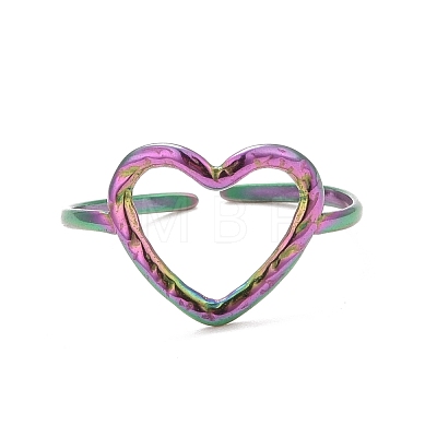 Ion Plating(IP) Rainbow Color 304 Stainless Steel Open Heart Cuff Ring for Women RJEW-C025-23M-1