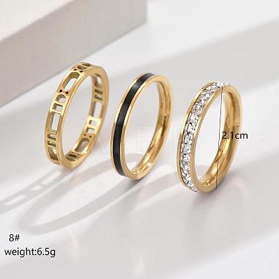 3Pcs Hollow Out 304 Stainless Steel Micro Pave Clear Cubic Zirconia with Enamel Finger Rings FS-WGFDE09-08-1