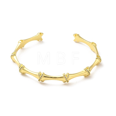 Clear Cubic Zirconia Bamboo Shape Open Cuff Bangle BJEW-M231-11G-1