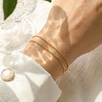 304 Stainless Steel Ball & Snake Chain Double Layered Bracelets for Women BJEW-F537-02G-1