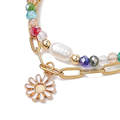 Electroplated Glass & Imitation Pearl Multi-strand Bracelets BJEW-JB10430-1