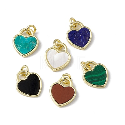 Natural Mixed Stone Heart Charms G-G977-05G-1