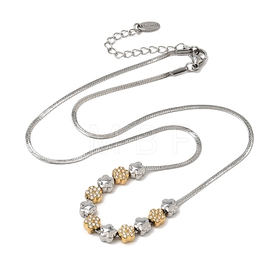Duo Tone 304 Stainless Steel Micro Pave Clear Cubic Zirconia Beaded Pendant Flat Snake Chain Necklaces SA-CBAB122-01B-1