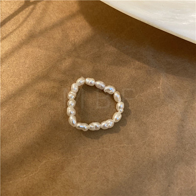 Natural Freshwater Pearl with Glass Beaded Stretch Finger Rings WGD00E3-06-1