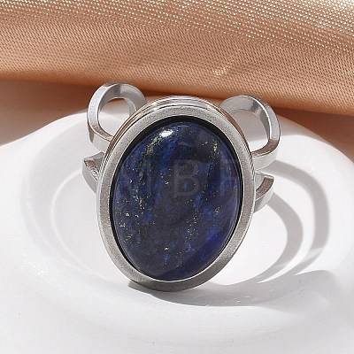 Oval Natural Lapis Lazuli Finger Rings RJEW-M062-02P-01-1