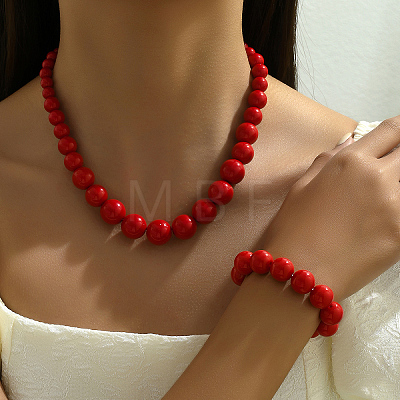 Glass Imitation Red Agate Beads Necklace & Bracelet Set for Women GJ1404-1