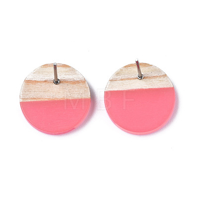 Transparent Resin & Wood Stud Earrings EJEW-N017-003A-D04-1
