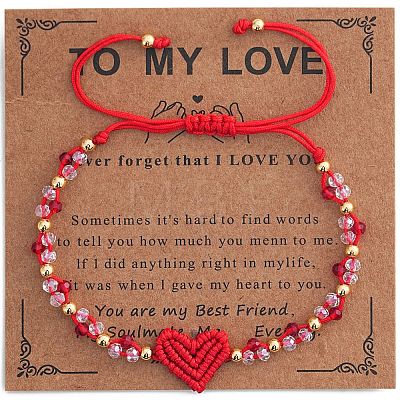 Valentine's Day Round Brass & Glass Beads Braided Bead Bracelets XT1729-2-1