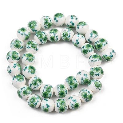 Handmade Flower Printed Porcelain Ceramic Beads Strands PORC-M007-10mm-16-1