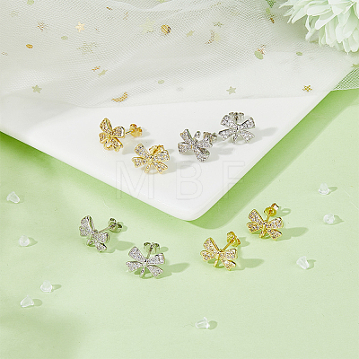 Rack Plating Brass & Cubic Zirconia Stud Earring Findings KK-DC0004-24-1