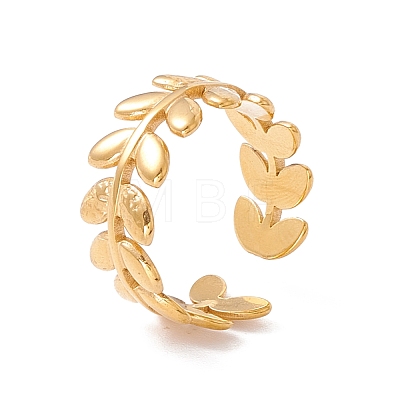 Ion Plating(IP) 304 Stainless Steel Olive Leaf Wrap Open Cuff Ring for Women RJEW-H107-05G-1