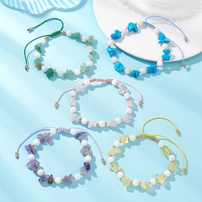 Natural & Synthetic Gemstone & Natural Malaysia Jade Chips Beads Braided Bead Bracelets BJEW-MZ00330-1
