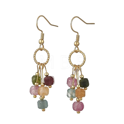 Natural Multicolor Tourmaline  Beads Tassel Dangle Earrings. with 304 Stainless Steel Earring Hooks EJEW-JE07340-1