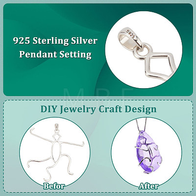 BENECREAT 1Pc Rhodium Plated 925 Sterling Silver 5 Claw Prongs Pendant Blank Oval Shape Cabochon Settings STER-BC0002-10B-P-1