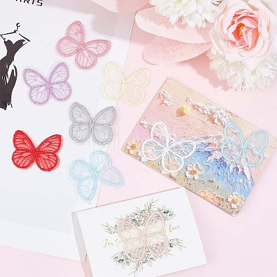 Gorgecraft 64Pcs 8 Colors  Butterfly Organgza Lace Embroidery Ornament Accessories DIY-GF0006-89-1