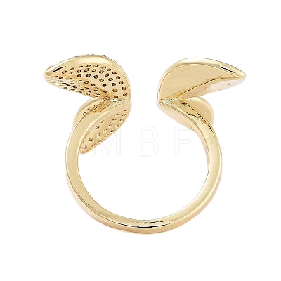 Rack Plating Butterfly Brass Micro Pave Cubic Zirconia Open Cuff Rings for Women RJEW-B064-17G-1